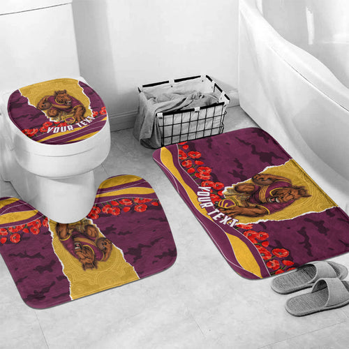 Personalized Brisbane Broncos ANZAC Tribute Bathroom Set Poppy Field Soldier Silhouette Aboriginal Rugby Mascot
