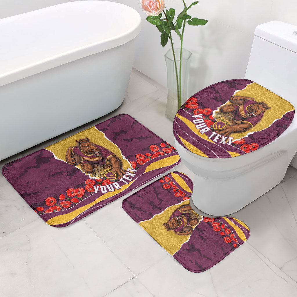 Personalized Brisbane Broncos ANZAC Tribute Bathroom Set Poppy Field Soldier Silhouette Aboriginal Rugby Mascot
