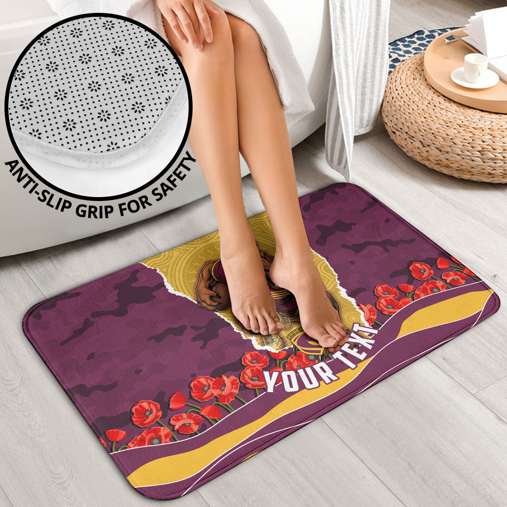 Personalized Brisbane Broncos ANZAC Tribute Bathroom Set Poppy Field Soldier Silhouette Aboriginal Rugby Mascot