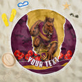 Personalized Brisbane Broncos ANZAC Tribute Beach Blanket Poppy Field Soldier Silhouette Aboriginal Rugby Mascot