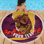 Personalized Brisbane Broncos ANZAC Tribute Beach Blanket Poppy Field Soldier Silhouette Aboriginal Rugby Mascot