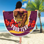 Personalized Brisbane Broncos ANZAC Tribute Beach Blanket Poppy Field Soldier Silhouette Aboriginal Rugby Mascot