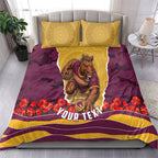Personalized Brisbane Broncos ANZAC Tribute Bedding Set Poppy Field Soldier Silhouette Aboriginal Rugby Mascot