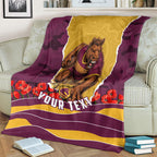Personalized Brisbane Broncos ANZAC Tribute Blanket Poppy Field Soldier Silhouette Aboriginal Rugby Mascot