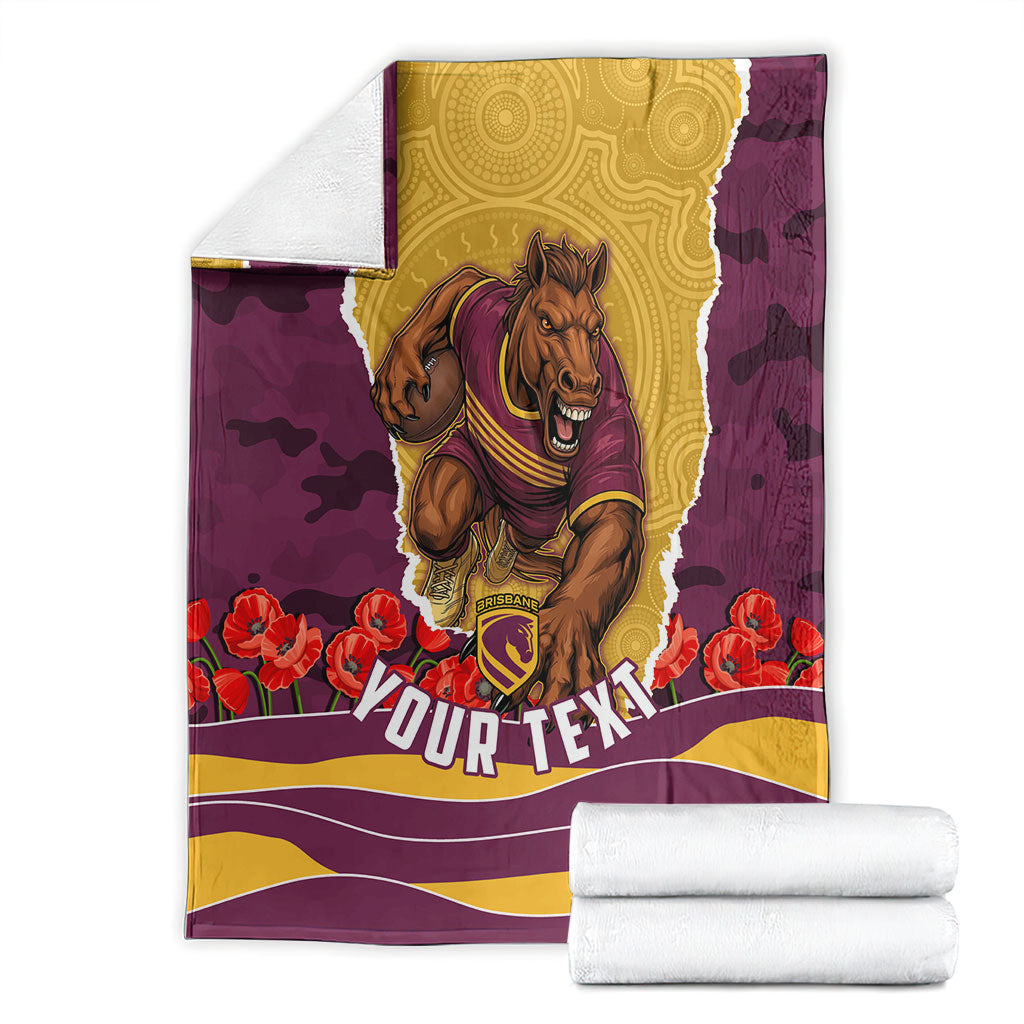 Personalized Brisbane Broncos ANZAC Tribute Blanket Poppy Field Soldier Silhouette Aboriginal Rugby Mascot