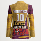 Personalized Brisbane Broncos ANZAC Tribute Blazer Poppy Field Soldier Silhouette Aboriginal Rugby Mascot