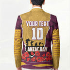 Personalized Brisbane Broncos ANZAC Tribute Blazer Poppy Field Soldier Silhouette Aboriginal Rugby Mascot
