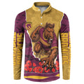 Personalized Brisbane Broncos ANZAC Tribute Button Sweatshirt Poppy Field Soldier Silhouette Aboriginal Rugby Mascot