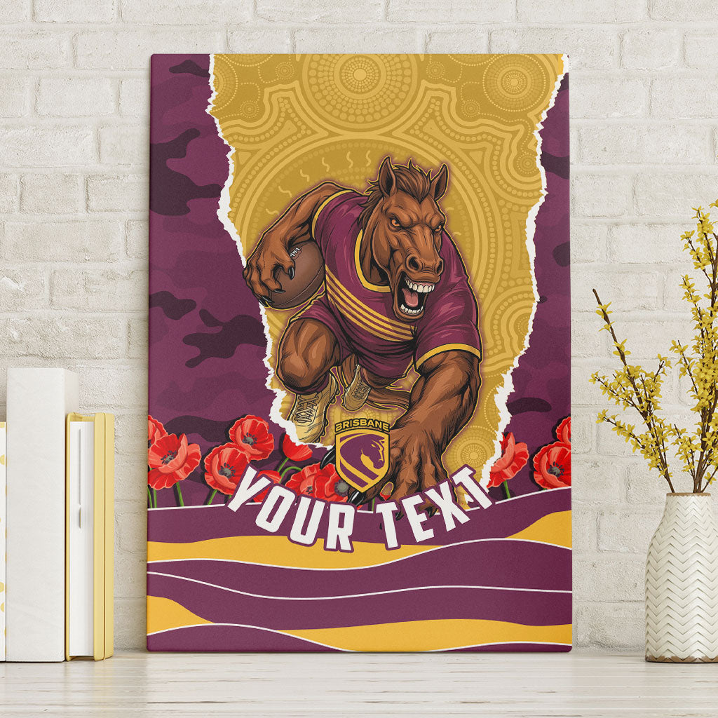 Personalized Brisbane Broncos ANZAC Tribute Canvas Wall Art Poppy Field Soldier Silhouette Aboriginal Rugby Mascot