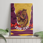 Personalized Brisbane Broncos ANZAC Tribute Canvas Wall Art Poppy Field Soldier Silhouette Aboriginal Rugby Mascot