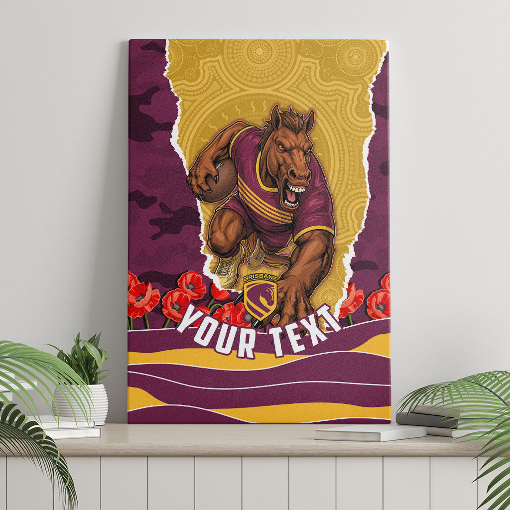 Personalized Brisbane Broncos ANZAC Tribute Canvas Wall Art Poppy Field Soldier Silhouette Aboriginal Rugby Mascot