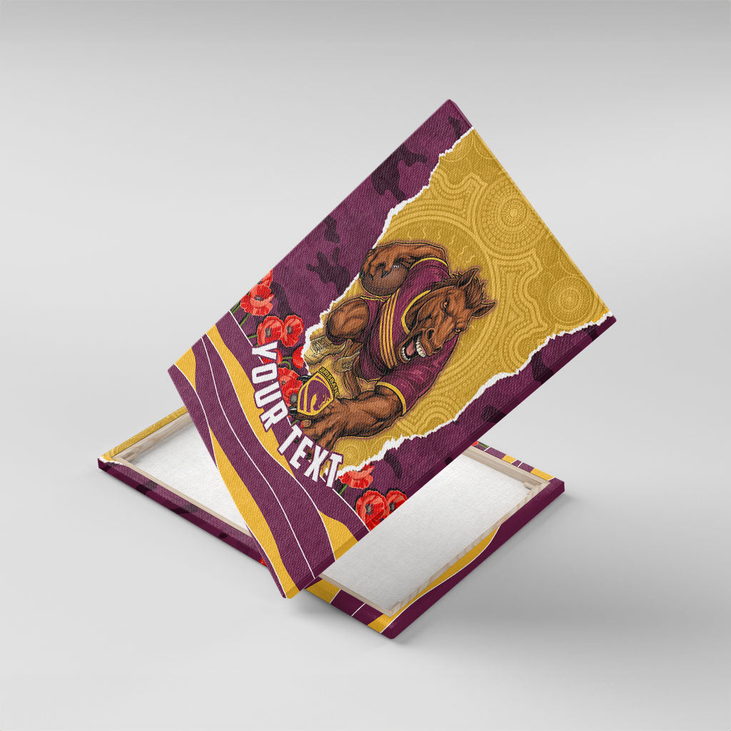 Personalized Brisbane Broncos ANZAC Tribute Canvas Wall Art Poppy Field Soldier Silhouette Aboriginal Rugby Mascot