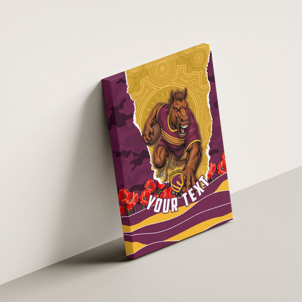 Personalized Brisbane Broncos ANZAC Tribute Canvas Wall Art Poppy Field Soldier Silhouette Aboriginal Rugby Mascot