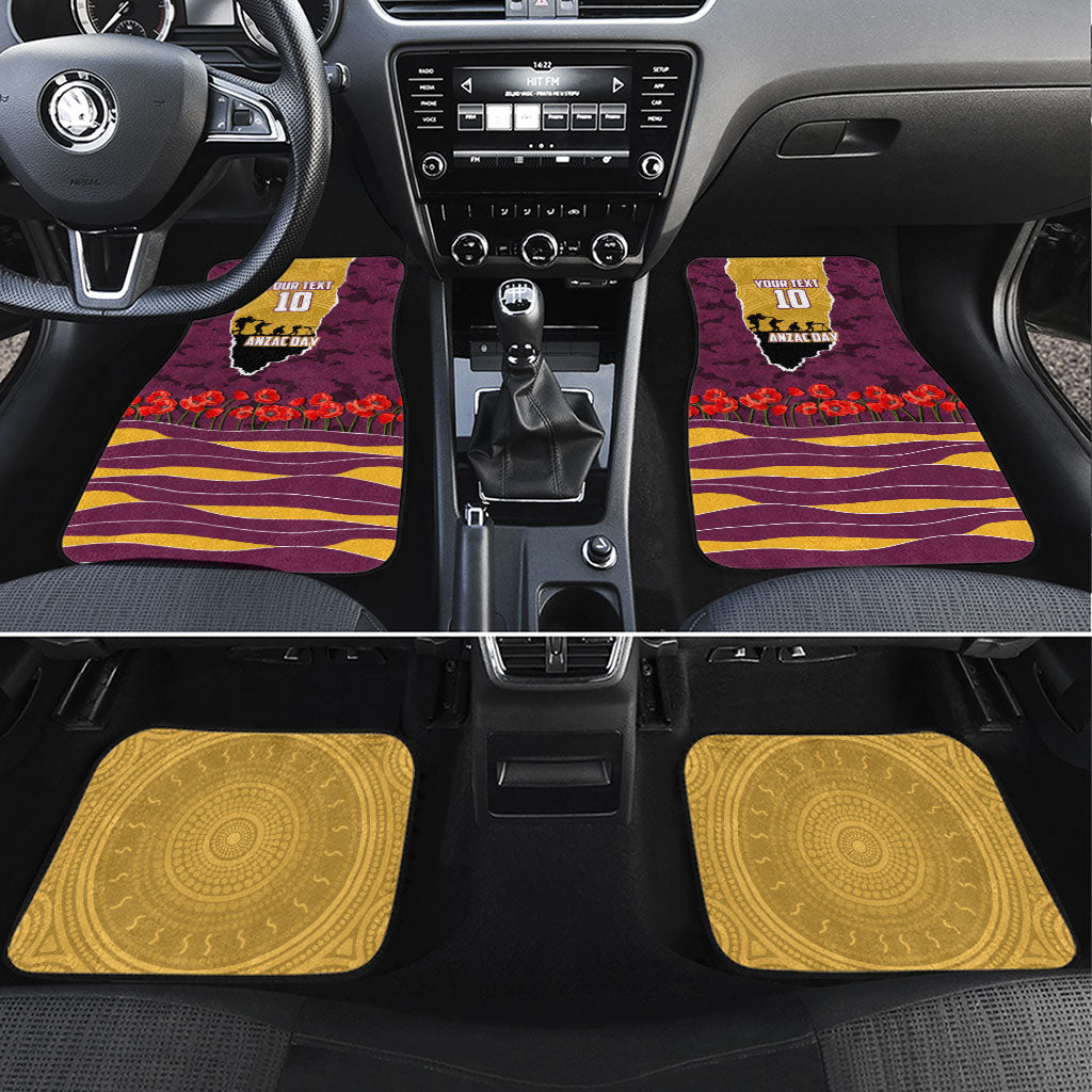 Personalized Brisbane Broncos ANZAC Tribute Car Mats Poppy Field Soldier Silhouette Aboriginal Rugby Mascot