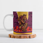 Personalized Brisbane Broncos ANZAC Tribute Ceramic Mug Poppy Field Soldier Silhouette Aboriginal Rugby Mascot