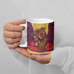 Personalized Brisbane Broncos ANZAC Tribute Ceramic Mug Poppy Field Soldier Silhouette Aboriginal Rugby Mascot