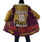 Personalized Brisbane Broncos ANZAC Tribute Cloak Poppy Field Soldier Silhouette Aboriginal Rugby Mascot