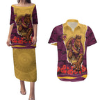 Personalized Brisbane Broncos ANZAC Tribute Couples Matching Puletasi and Hawaiian Shirt Poppy Field Soldier Silhouette Aboriginal Rugby Mascot