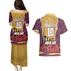 Personalized Brisbane Broncos ANZAC Tribute Couples Matching Puletasi and Hawaiian Shirt Poppy Field Soldier Silhouette Aboriginal Rugby Mascot