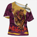 Personalized Brisbane Broncos ANZAC Tribute Cross Shoulder Shirt Poppy Field Soldier Silhouette Aboriginal Rugby Mascot