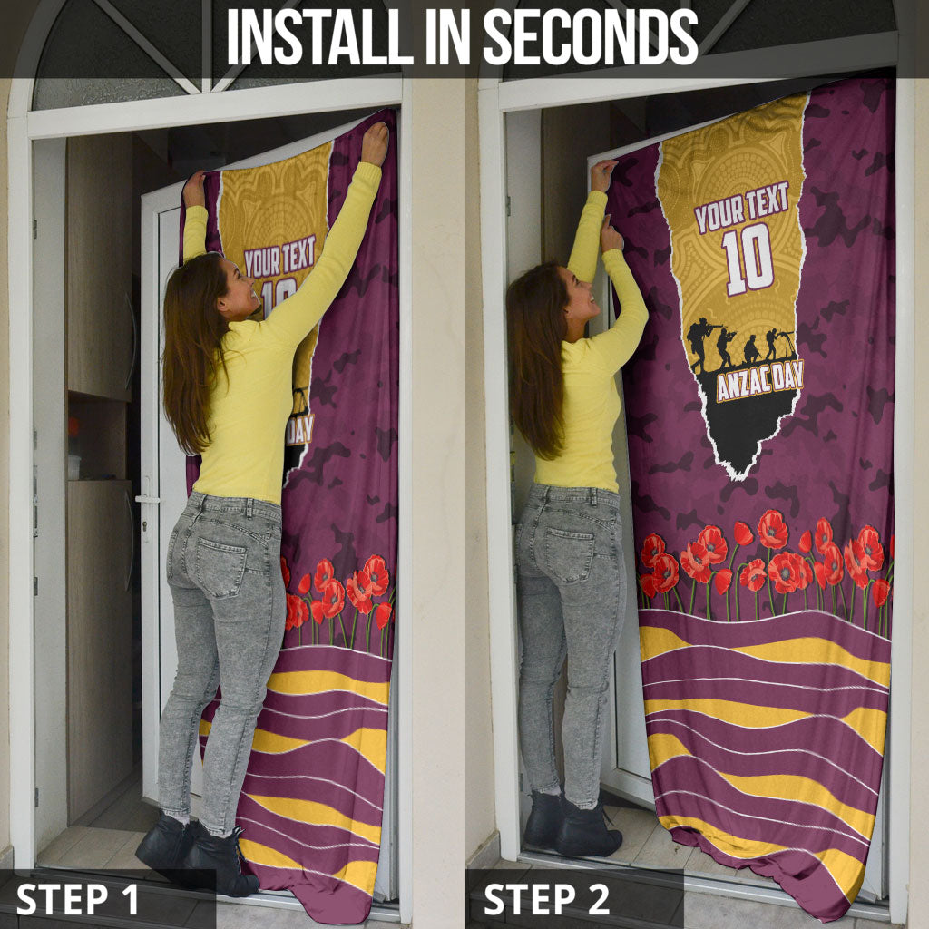 Personalized Brisbane Broncos ANZAC Tribute Door Cover Poppy Field Soldier Silhouette Aboriginal Rugby Mascot