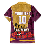 Personalized Brisbane Broncos ANZAC Tribute Family Matching Long Sleeve Bodycon Dress and Hawaiian Shirt Poppy Field Soldier Silhouette Aboriginal Rugby Mascot