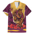 Personalized Brisbane Broncos ANZAC Tribute Family Matching Mermaid Dress and Hawaiian Shirt Poppy Field Soldier Silhouette Aboriginal Rugby Mascot