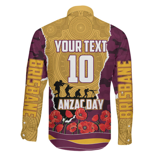 Personalized Brisbane Broncos ANZAC Tribute Family Matching Mermaid Dress and Hawaiian Shirt Poppy Field Soldier Silhouette Aboriginal Rugby Mascot