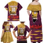 Personalized Brisbane Broncos ANZAC Tribute Family Matching Off Shoulder Maxi Dress and Hawaiian Shirt Poppy Field Soldier Silhouette Aboriginal Rugby Mascot
