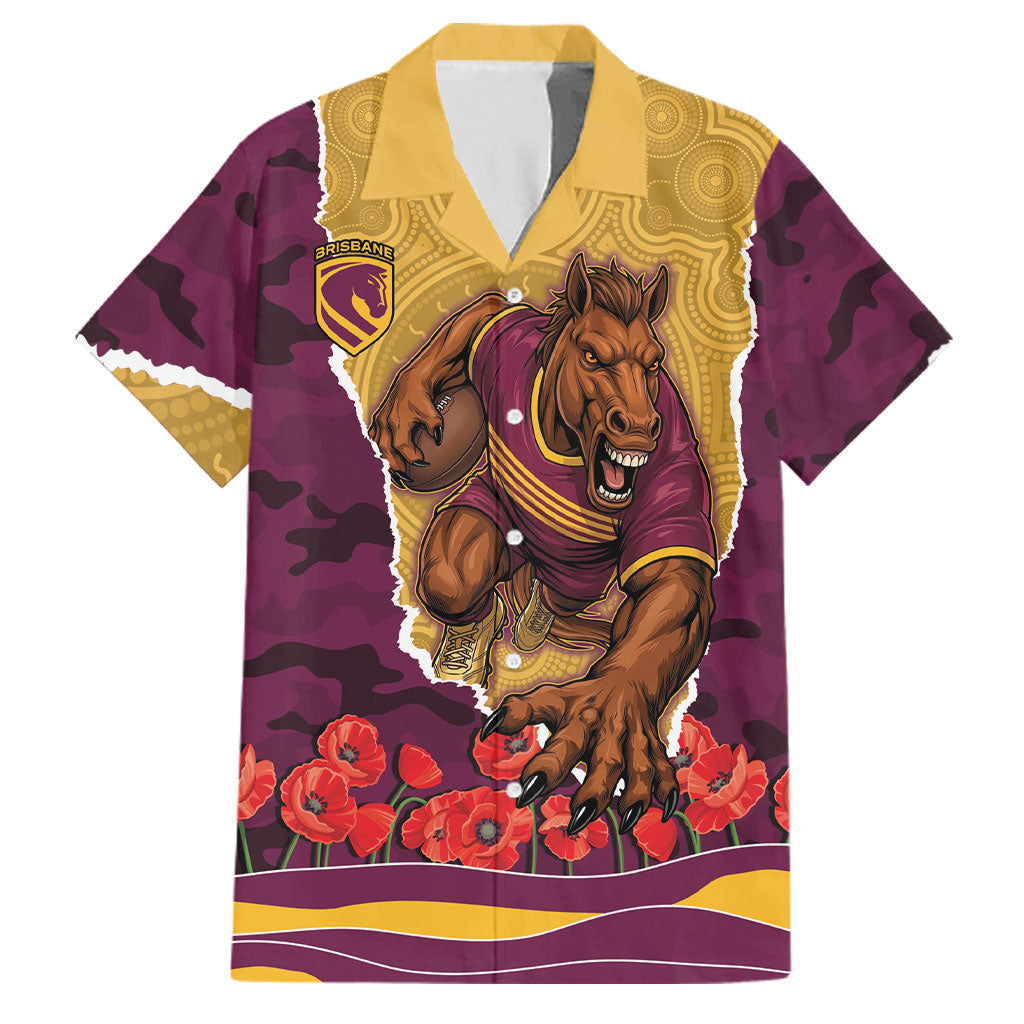 Personalized Brisbane Broncos ANZAC Tribute Family Matching Off Shoulder Maxi Dress and Hawaiian Shirt Poppy Field Soldier Silhouette Aboriginal Rugby Mascot