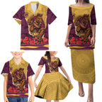 Personalized Brisbane Broncos ANZAC Tribute Family Matching Puletasi and Hawaiian Shirt Poppy Field Soldier Silhouette Aboriginal Rugby Mascot