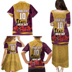 Personalized Brisbane Broncos ANZAC Tribute Family Matching Puletasi and Hawaiian Shirt Poppy Field Soldier Silhouette Aboriginal Rugby Mascot