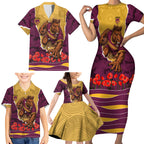 Personalized Brisbane Broncos ANZAC Tribute Family Matching Short Sleeve Bodycon Dress and Hawaiian Shirt Poppy Field Soldier Silhouette Aboriginal Rugby Mascot
