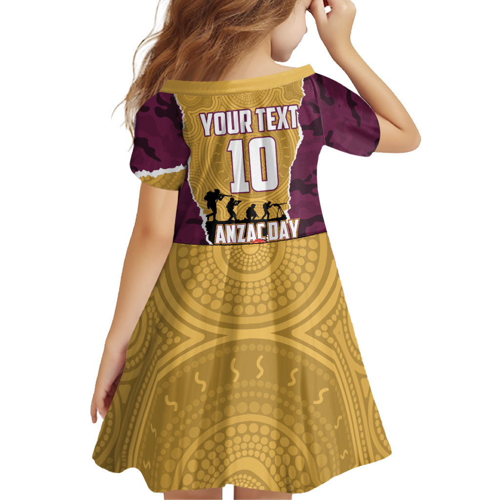 Personalized Brisbane Broncos ANZAC Tribute Family Matching Short Sleeve Bodycon Dress and Hawaiian Shirt Poppy Field Soldier Silhouette Aboriginal Rugby Mascot