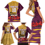 Personalized Brisbane Broncos ANZAC Tribute Family Matching Short Sleeve Bodycon Dress and Hawaiian Shirt Poppy Field Soldier Silhouette Aboriginal Rugby Mascot