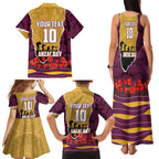 Personalized Brisbane Broncos ANZAC Tribute Family Matching Tank Maxi Dress and Hawaiian Shirt Poppy Field Soldier Silhouette Aboriginal Rugby Mascot
