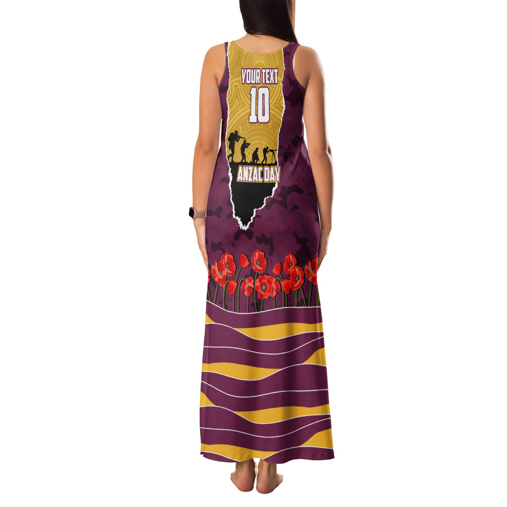 Personalized Brisbane Broncos ANZAC Tribute Family Matching Tank Maxi Dress and Hawaiian Shirt Poppy Field Soldier Silhouette Aboriginal Rugby Mascot