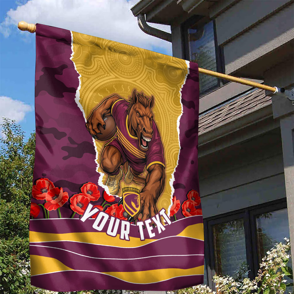 Personalized Brisbane Broncos ANZAC Tribute Garden Flag Poppy Field Soldier Silhouette Aboriginal Rugby Mascot