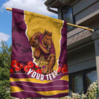 Personalized Brisbane Broncos ANZAC Tribute Garden Flag Poppy Field Soldier Silhouette Aboriginal Rugby Mascot