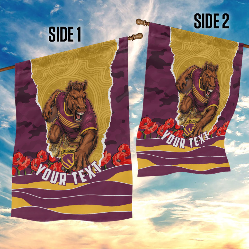 Personalized Brisbane Broncos ANZAC Tribute Garden Flag Poppy Field Soldier Silhouette Aboriginal Rugby Mascot