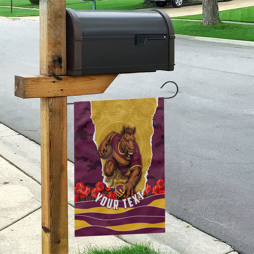 Personalized Brisbane Broncos ANZAC Tribute Garden Flag Poppy Field Soldier Silhouette Aboriginal Rugby Mascot