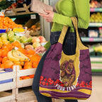 Personalized Brisbane Broncos ANZAC Tribute Grocery Bag Poppy Field Soldier Silhouette Aboriginal Rugby Mascot