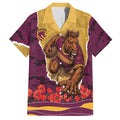 Personalized Brisbane Broncos ANZAC Tribute Hawaiian Shirt Poppy Field Soldier Silhouette Aboriginal Rugby Mascot
