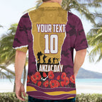 Personalized Brisbane Broncos ANZAC Tribute Hawaiian Shirt Poppy Field Soldier Silhouette Aboriginal Rugby Mascot