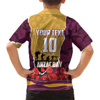 Personalized Brisbane Broncos ANZAC Tribute Hawaiian Shirt Poppy Field Soldier Silhouette Aboriginal Rugby Mascot