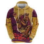 Personalized Brisbane Broncos ANZAC Tribute Hoodie Poppy Field Soldier Silhouette Aboriginal Rugby Mascot