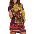 Personalized Brisbane Broncos ANZAC Tribute Hoodie Dress Poppy Field Soldier Silhouette Aboriginal Rugby Mascot