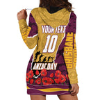 Personalized Brisbane Broncos ANZAC Tribute Hoodie Dress Poppy Field Soldier Silhouette Aboriginal Rugby Mascot