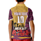 Personalized Brisbane Broncos ANZAC Tribute Kid Polo Shirt Poppy Field Soldier Silhouette Aboriginal Rugby Mascot
