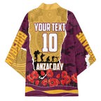 Personalized Brisbane Broncos ANZAC Tribute Kimono Poppy Field Soldier Silhouette Aboriginal Rugby Mascot